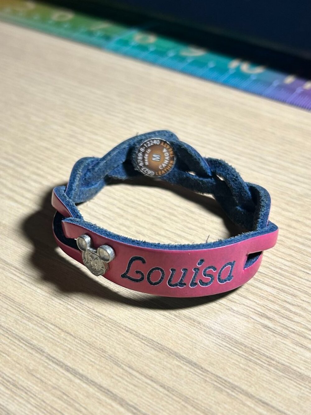 Disney Leather Treaty Pink Mickey Mouse Louisa Braided Leather Bracelet